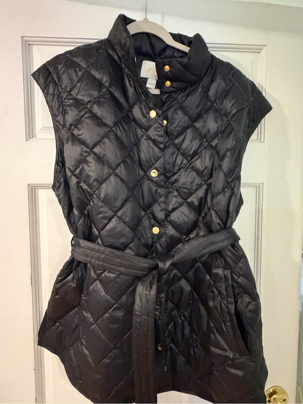 Lilly Pulitzer Black Quilted Sleeveless Belted Puffer Vest